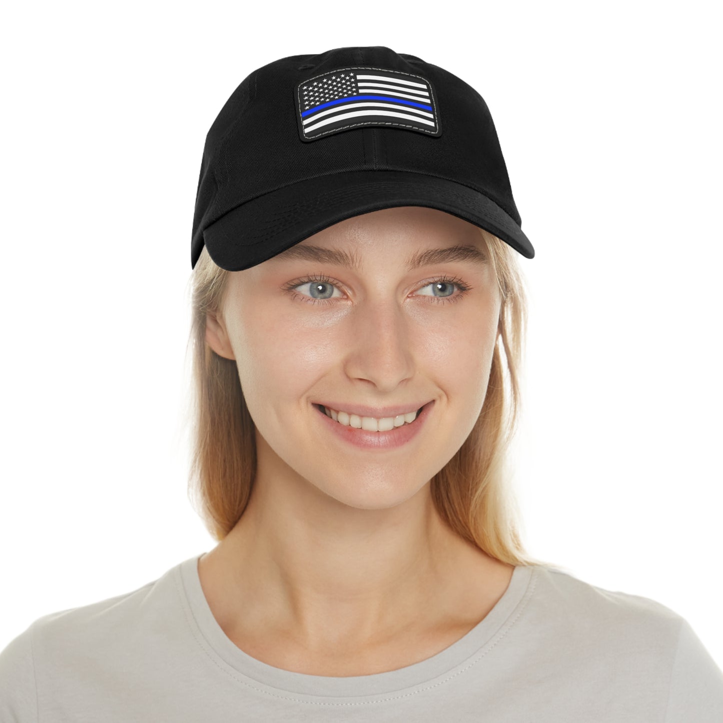 Thin Blue Line Hat with Leather Patch (Rectangle)