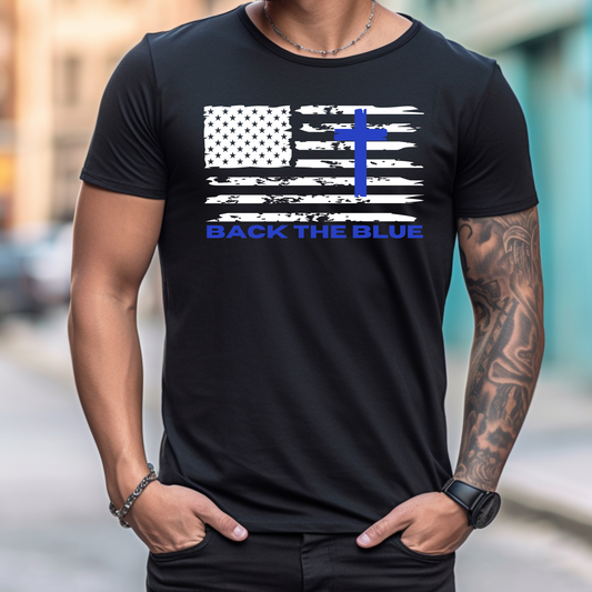 American Flag Back the Blue with Cross Shirt