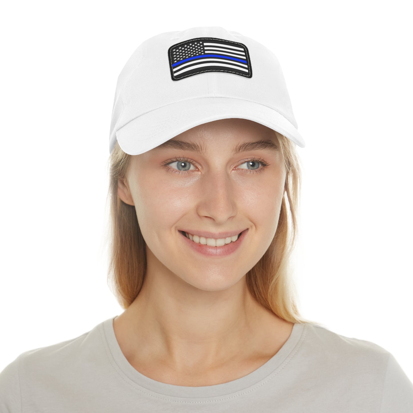 Thin Blue Line Hat with Leather Patch (Rectangle)