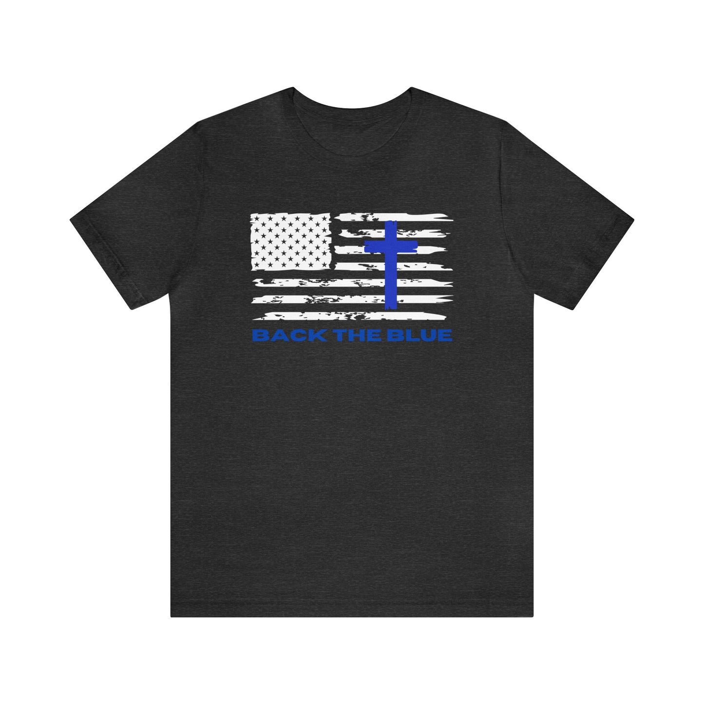American Flag Back the Blue with Cross Shirt, Back the Blue Shirt with Cross, Patriotic Shirt with Cross, Back the Blue Patriotic Shirt, Catholic Back the Blue Shirt