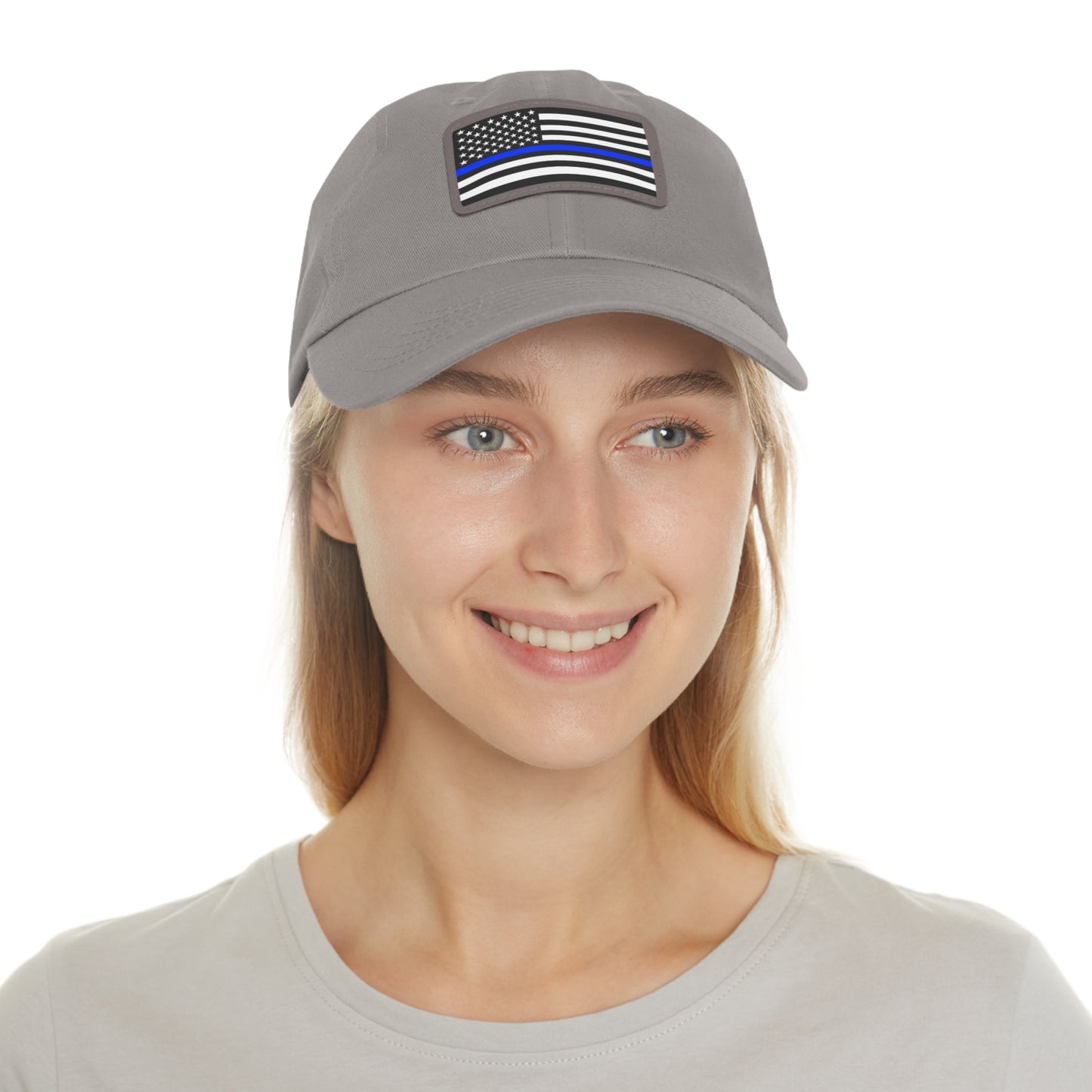 Thin Blue Line Hat with Leather Patch (Rectangle)